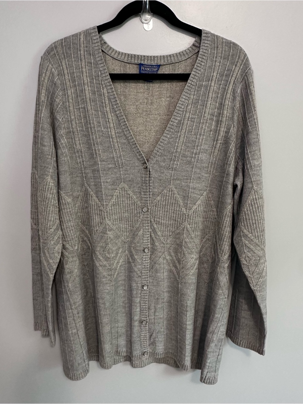 Pendleton Women’s XL Merino Wool Metallic Knit Cardigan Gray V-Neck Button Front